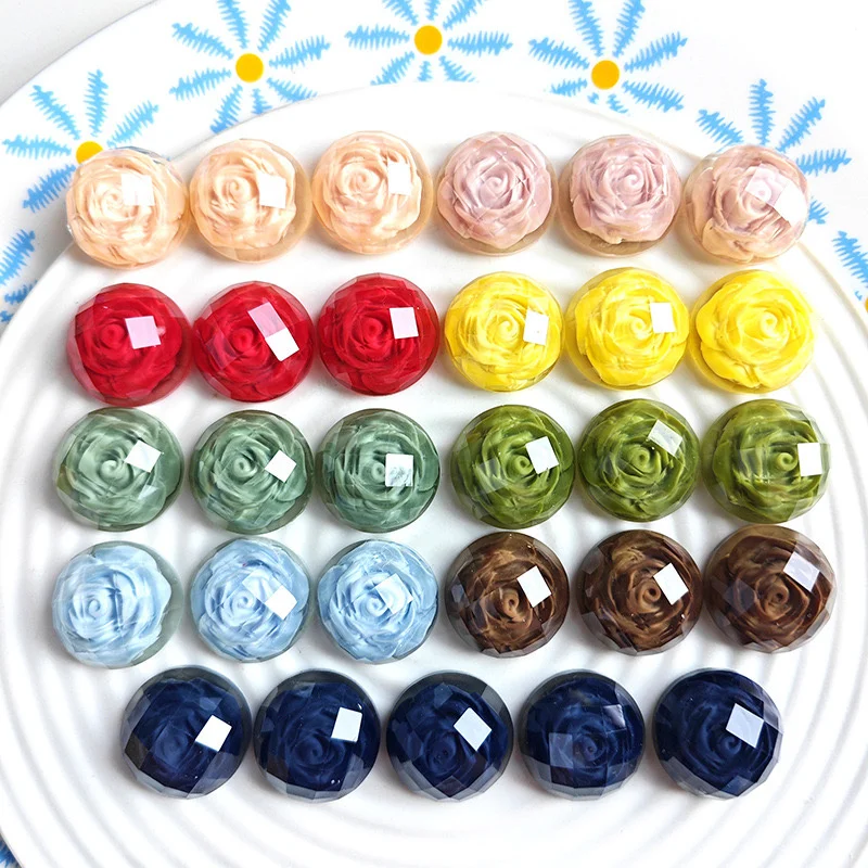

Wholesale 20mm color rose flowers core geometry rounds shape resin cabochon beads diy jewelry accessory
