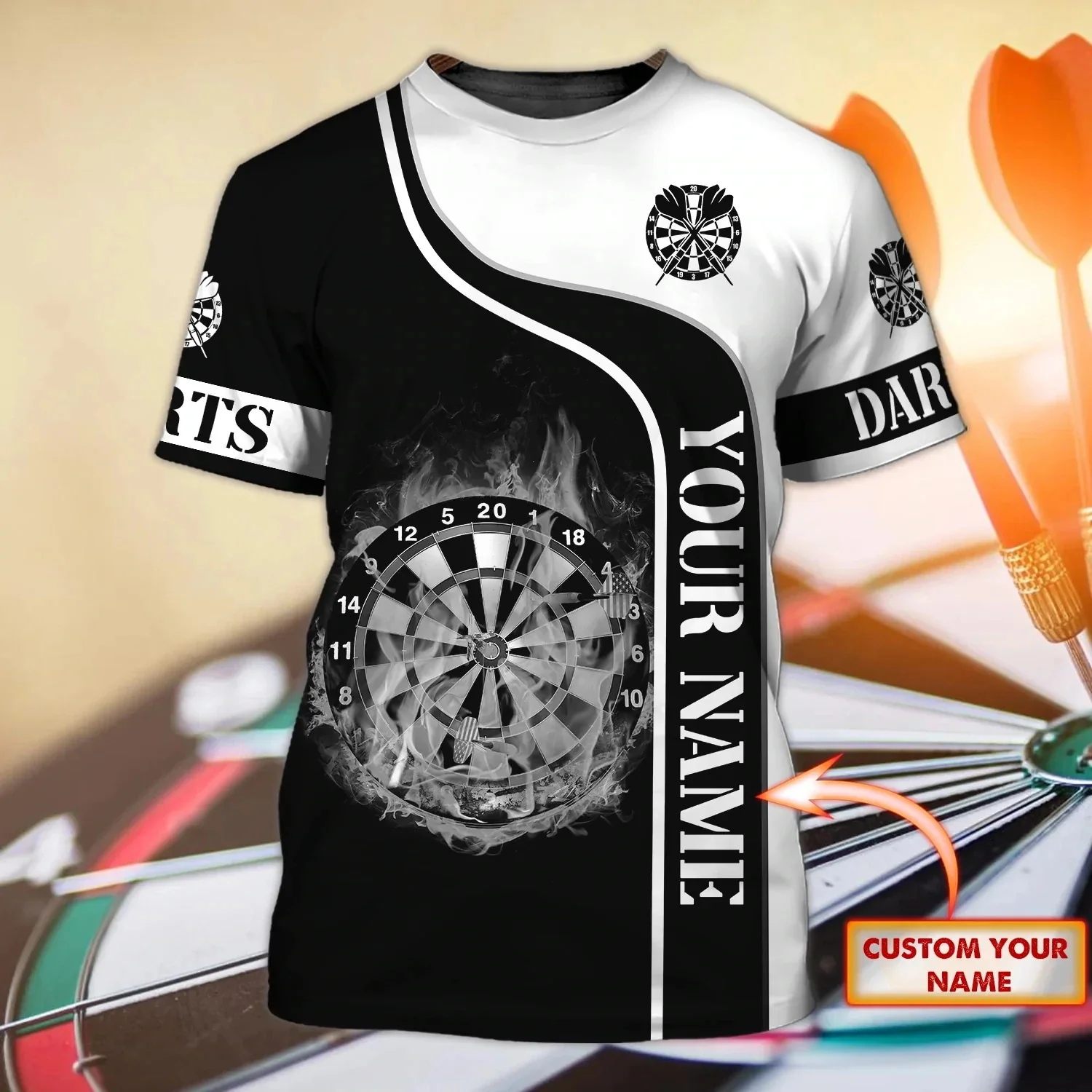 Benutzerdefinierte mit Namen Dart und Bier 3D All Over gedruckt Sommer Herren T-Shirt Dart Lover T-Shirt Casual Unisex Kurzarm DW80 – Detail 8