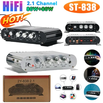 ST-838 HiFi 2.1 Channel Power Amplifier Stereo Bass Sound Amp RMS 80W*2 Class D Mini Media Player MP3 Car Black Home Amplify 2
