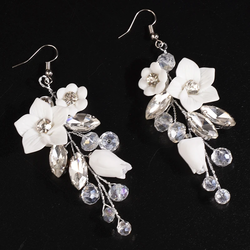 Flower Rhinestone Bridal Hairpins Earring Pearl Crystal Wedding Hair Accessories Women Head Jewelry Party Headpiece Tiaras