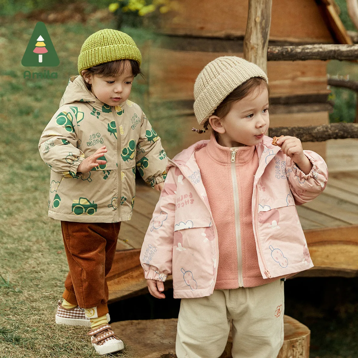 Amila Baby Coat Autumn Winter New Full Print Cartoon Two Pcs Jacket Boys and Girls Casual Children's Clothes Warm