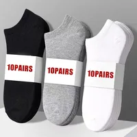 20Pcs/ Men's Socks Spring Summer Thin Breathable Soft Polyester Cotton Socks Black Casual Business Ankle Boat Socks Size EU38-45 1