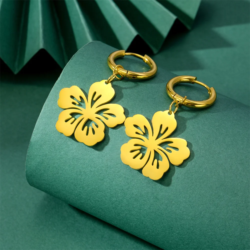 Filigrane Blume Baumeln Creolen Edelstahl Gold Farbe frauen Ohrringe Luxus Charms Mode Damen Schmuck Neue – Detail 7