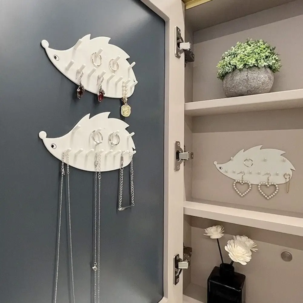 2Pcs Punch-Free Jewelry Storage Rack Dual Layer Wall Mounted Hedgehog Jewelry Hook Decorative Seamless Sticky Hook Living Room