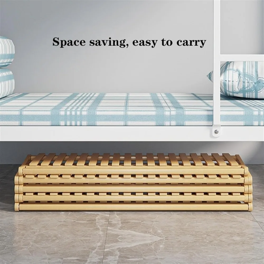 Shoe Rack Foldable Rack, Narrow Bamboo Organizer with X-Shape Cross Structure, Free Standing Storage Shelf for