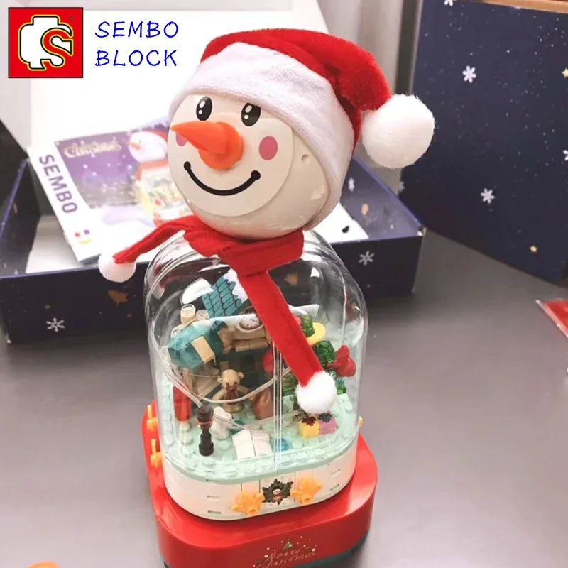 Sembo Block Christmas Snowman Music Box Kawaii Giocattolo Per Bambini Figura N. 601162 Birthday Gift Shop Decorazione Natalizia