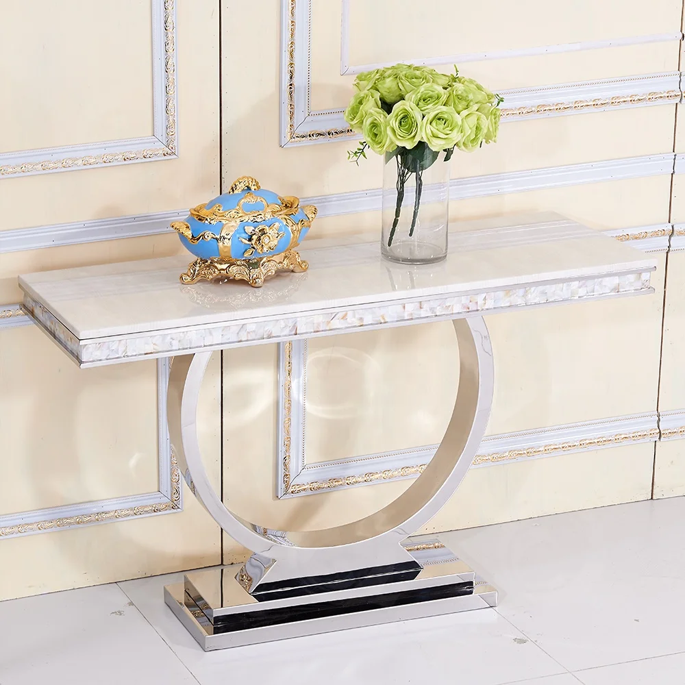 

french style stainless steel white marble console table