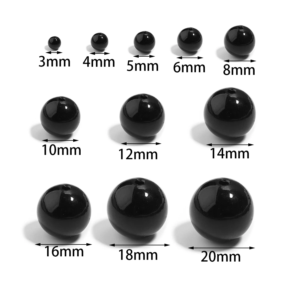 50-1000 Stück 3/4/5/6/8/10/12mm Schwarze ABS Imitationsperlen mit Loch Runde Lose Perlen für Schmuckherstellung DIY Halskette Armband – Detail 1