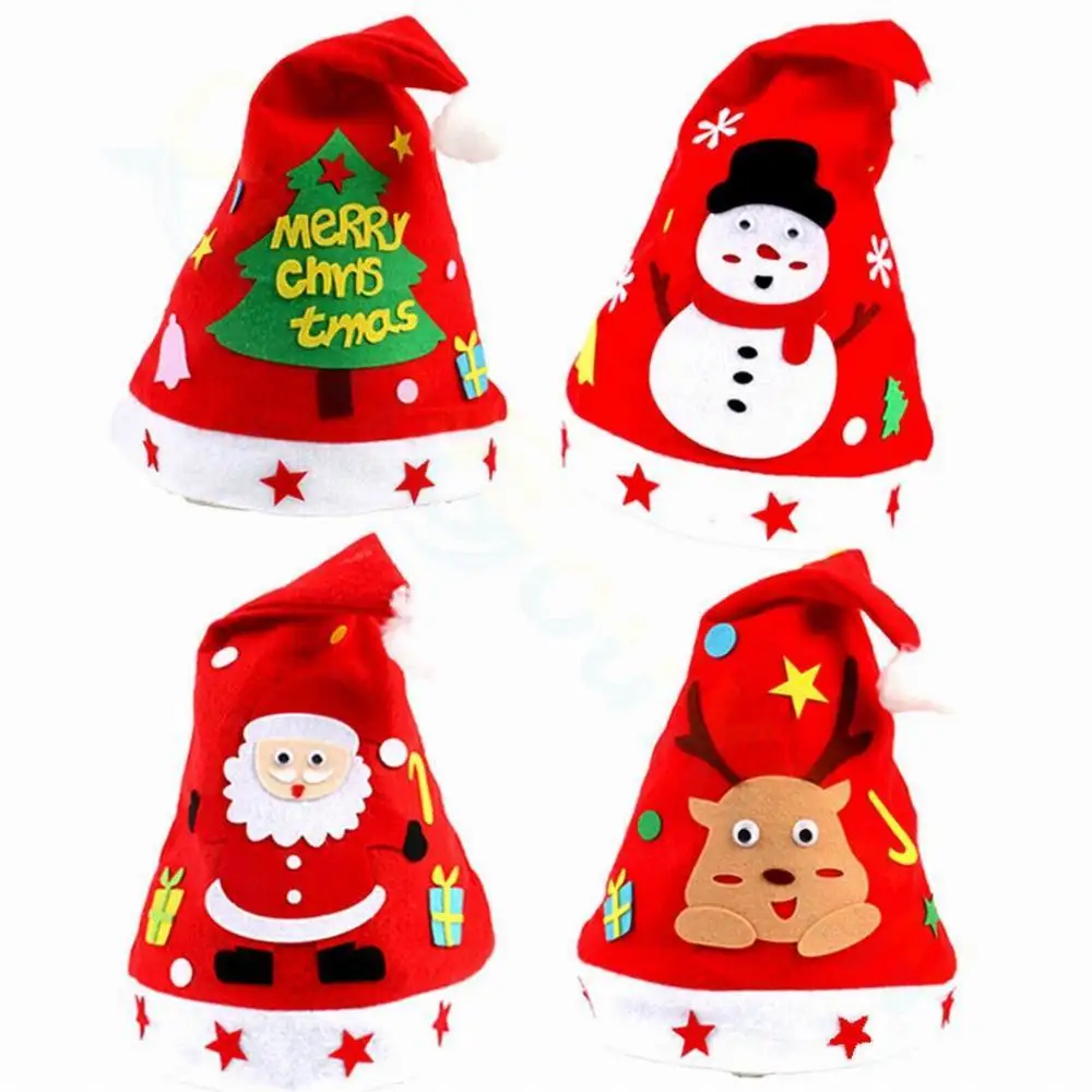 Kids DIY Christmas Hat Handmade Non-Woven Santa Hats Craft Toys Kindergarten Gifts Materials Kits for Children Xmas decoration