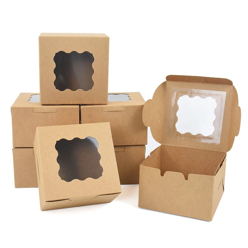 

5pcs Kraft Paper Cookie Candy Box with Window Cupcake Packaging Box Gifts Case Wedding Birthday Party Favors Decoration Supplies