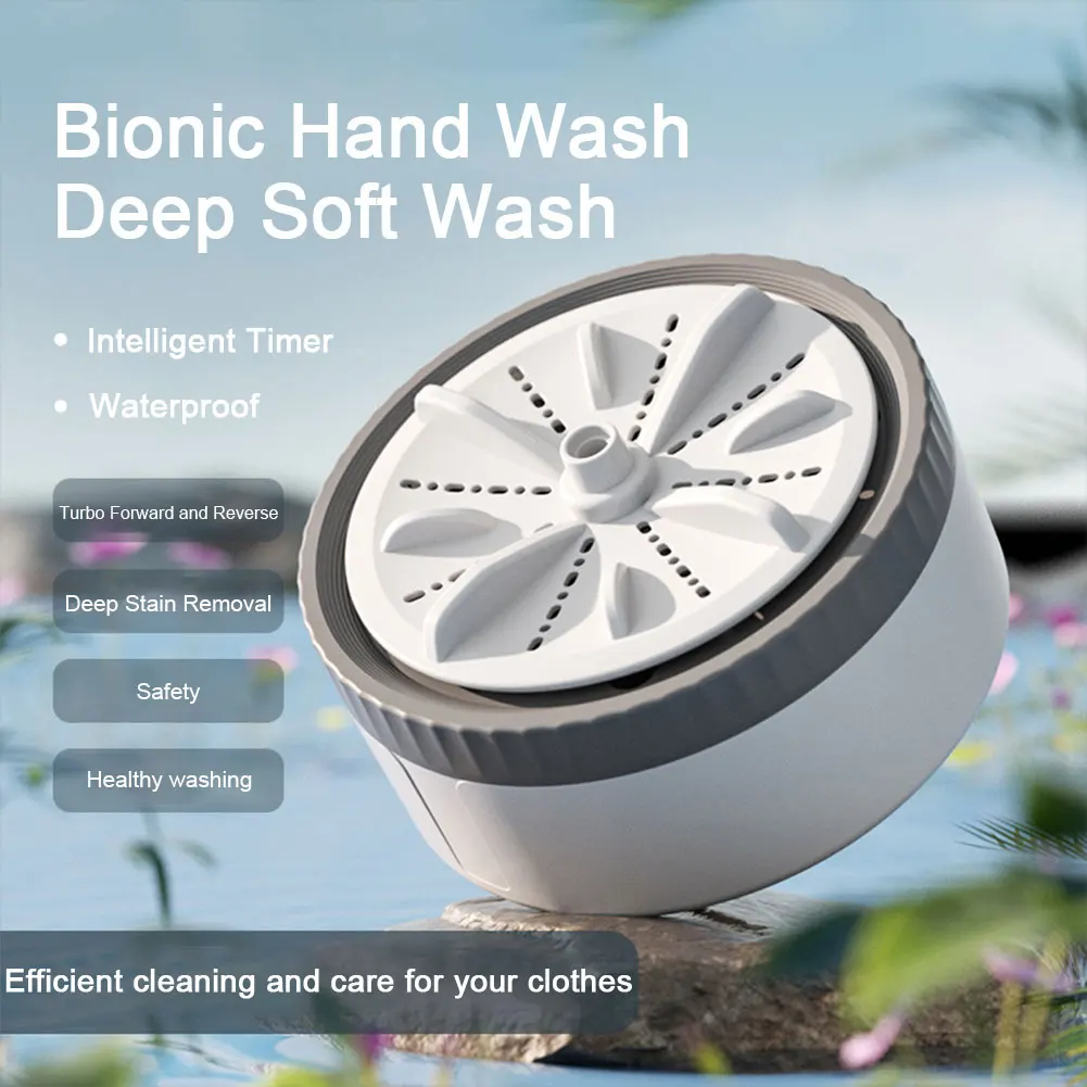 Automatic Compact Clothes Washer USB Rechargeable Turbine Washing Machine Space-Saving Lightweight for Travel Trip Apartment