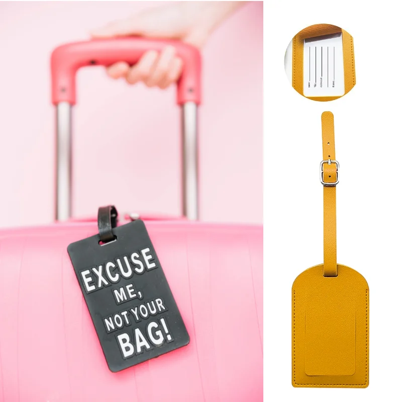 PU Leather Luggage Tag Suitcase Identifier Label Baggage Boarding Bag Tag Name ID Address Holder Travel Accessorie luggage tag