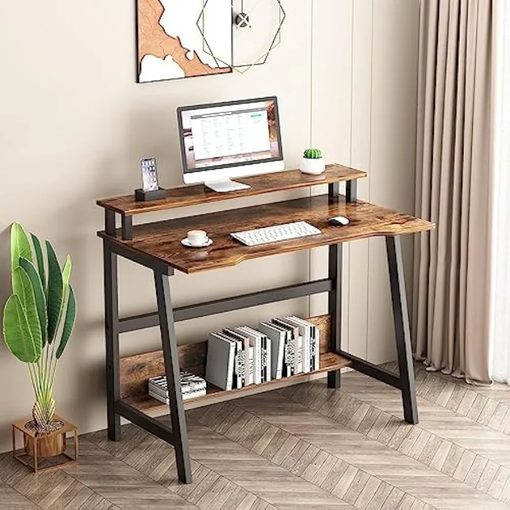 YQ JENMW Small Computer Desk for Small Spaces - 33.5 Inch Modern Writing Table with Monitor Storage Shelf for Home Office desktop small bookshelf student book stand simple table shelf children s desk office storage box cartoon small bookcase