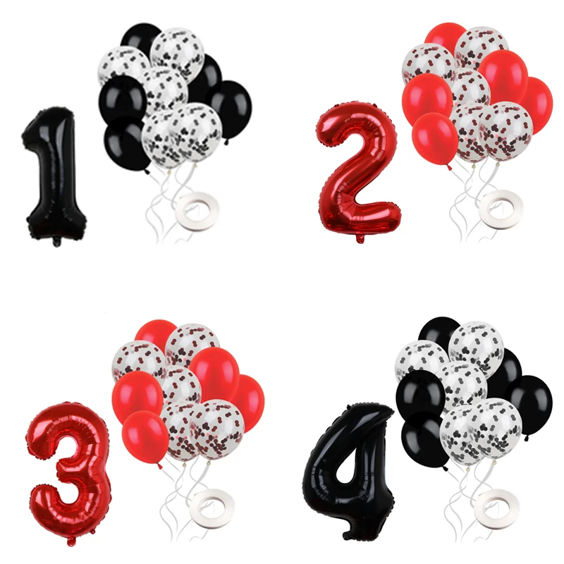 

12 шт., воздушные шары для дня рождения, конфетти, 32 дюйма, черный фольгированный шар с номером, детский душ, украшения для первого дня рождения