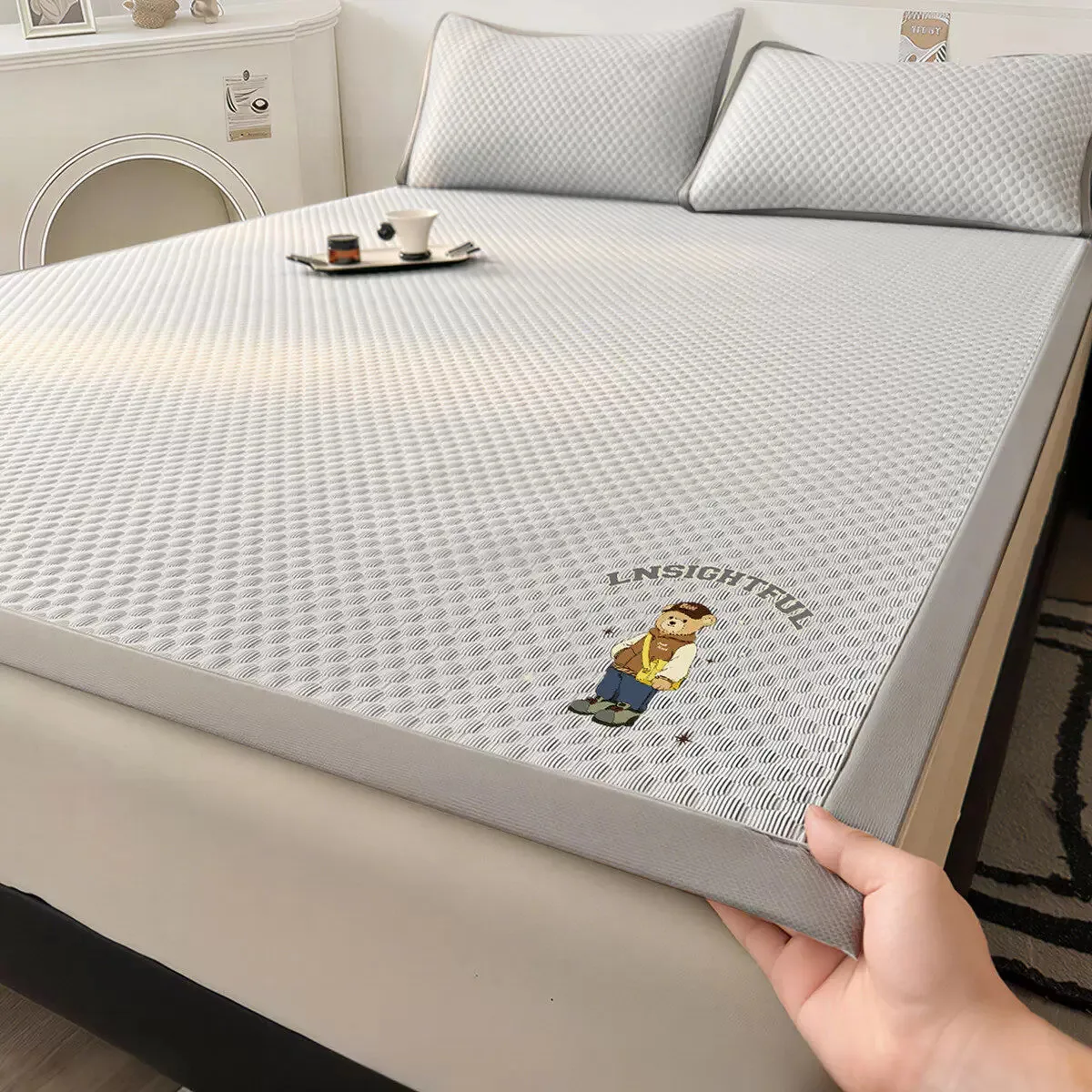 여름용 아이스 실크 침구 세트 A급 임산부 및 용 아이스빈 소프트 매트 세탁기 사용 가능 3피스 침대 시트 세트