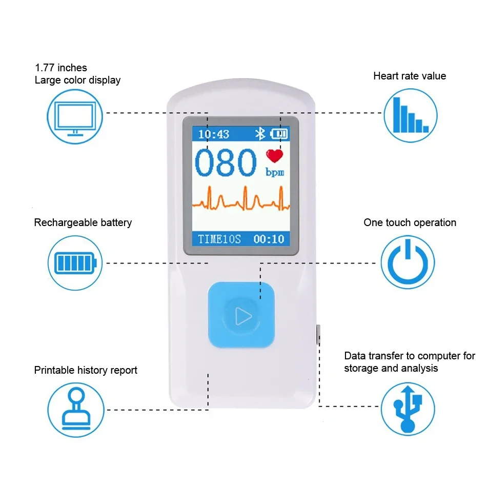 PM-10 ECG Monitor Rechargeability Portable Bluetooth ECG Monitor, Visible Electrocardiogram, Digital Multifunctional Monitor