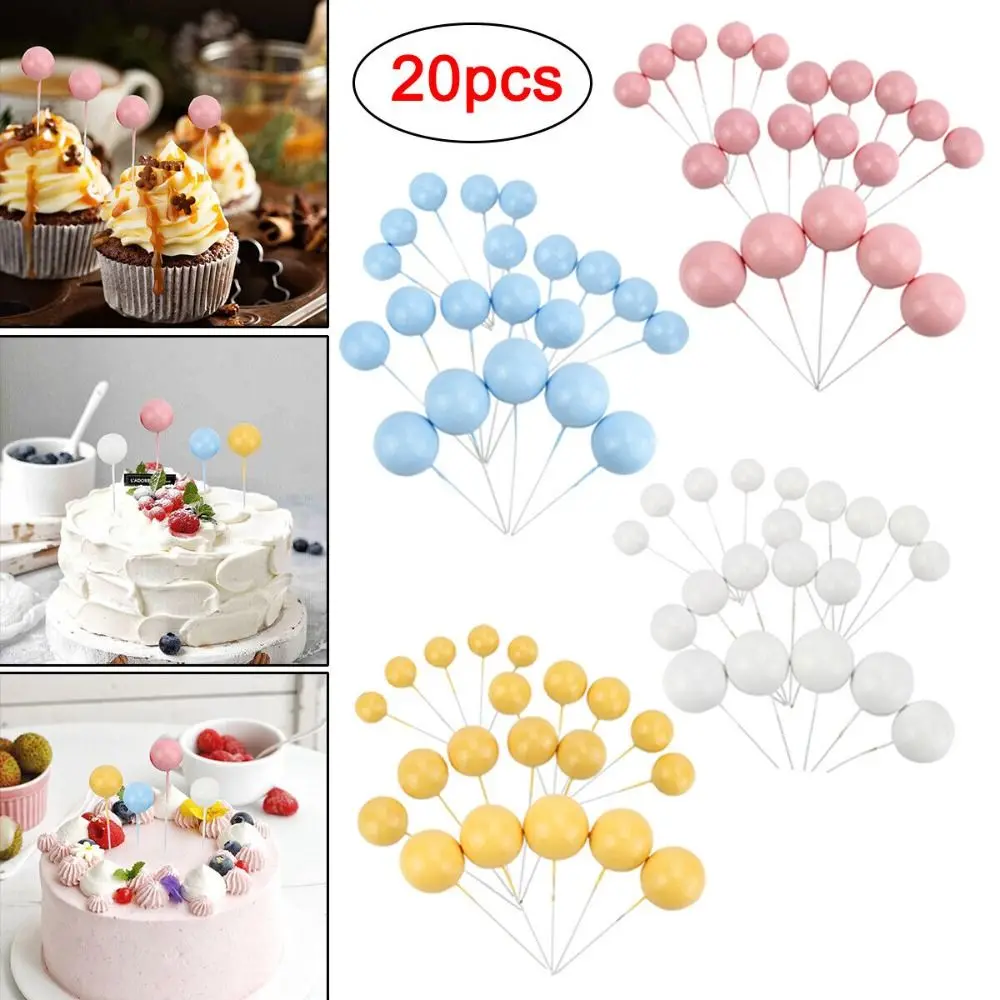 Description Picture 2 of itemReusable Colorful Round Ball Plug-In Plastic Pink Blue Yellow White Birthday Cake Decoration Plugin Event & Party Cake Decor