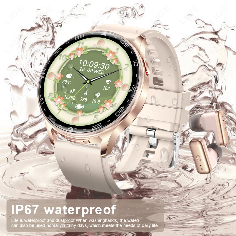 New Smart Watch Women 2in1 With Earbuds TWS Bluetooth Earphone Heart Rate Health Monitor Play Music Sport Fitness Smartwatch Men