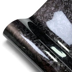 Glossy Black Carbon Fiber Vinyl Wrap - Self-Adhesive Car Body Decal Sticker - 20cmx150cm (Flower Carbon Black)