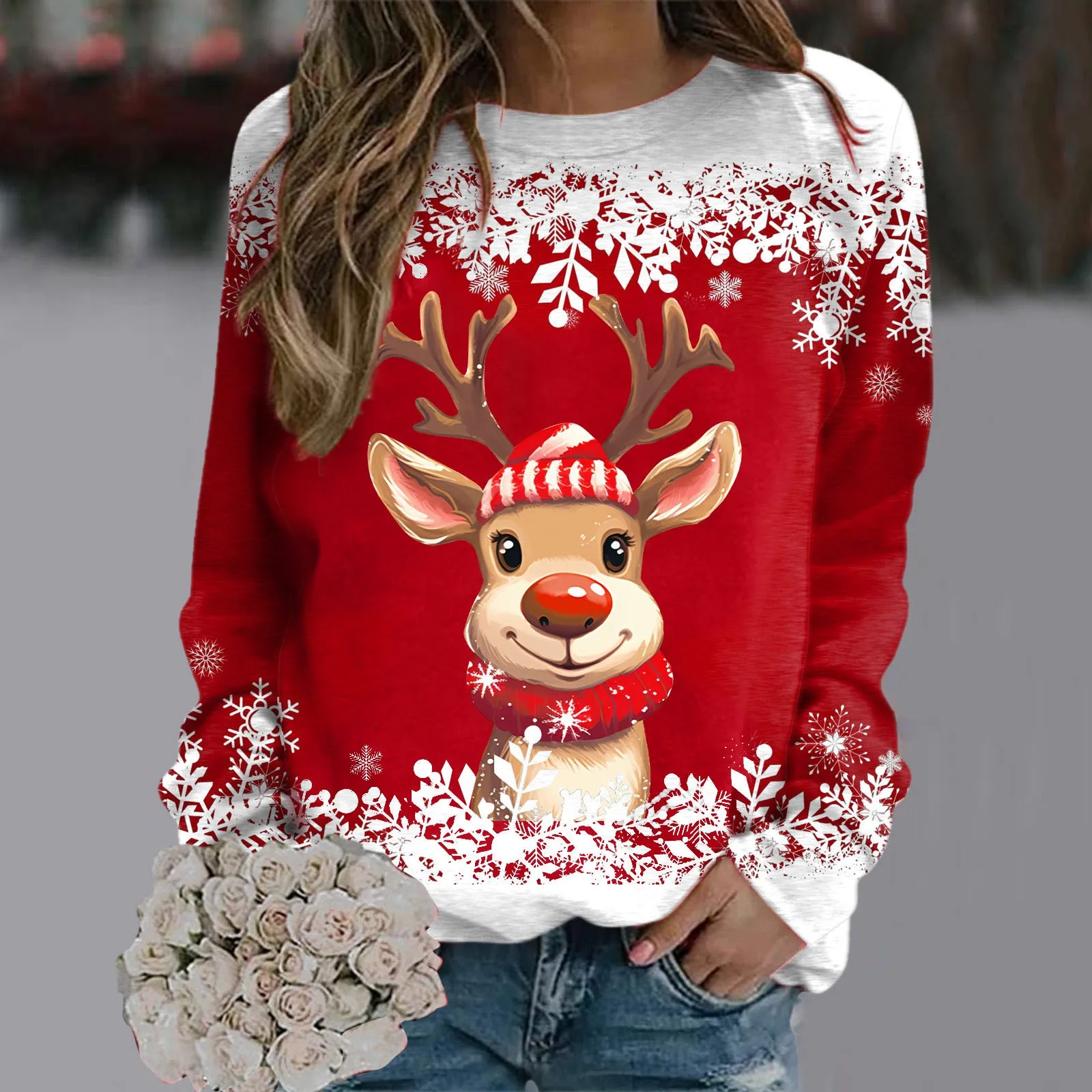 

Merry Christmas Sweatshirts For Womens Teen Girls Long Sleeve Crewneck Pullover Tops Cute Reindeer Graphic Xmas Sweatshirt
