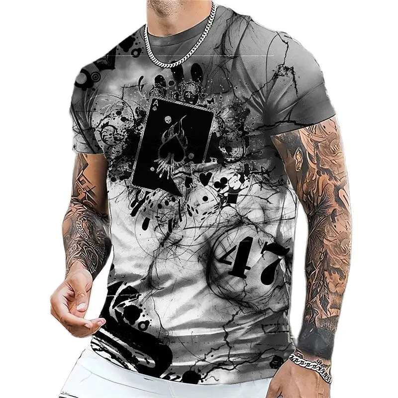 

Summer Men's Short Sleeved Poker Pattern Breathable Loose Top Casual Fashion Outdoor Sports Oversized T-shirt 6XL