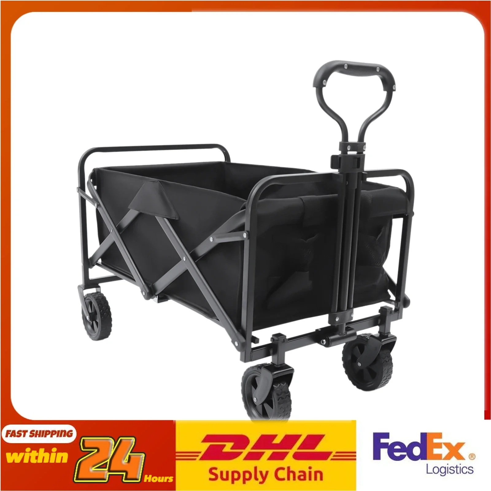 176LBS Heavy Duty Camping Trolley with Big Wheels, Adjustable Handle & Drink Holders-Perfect for Festival and Beach Use
