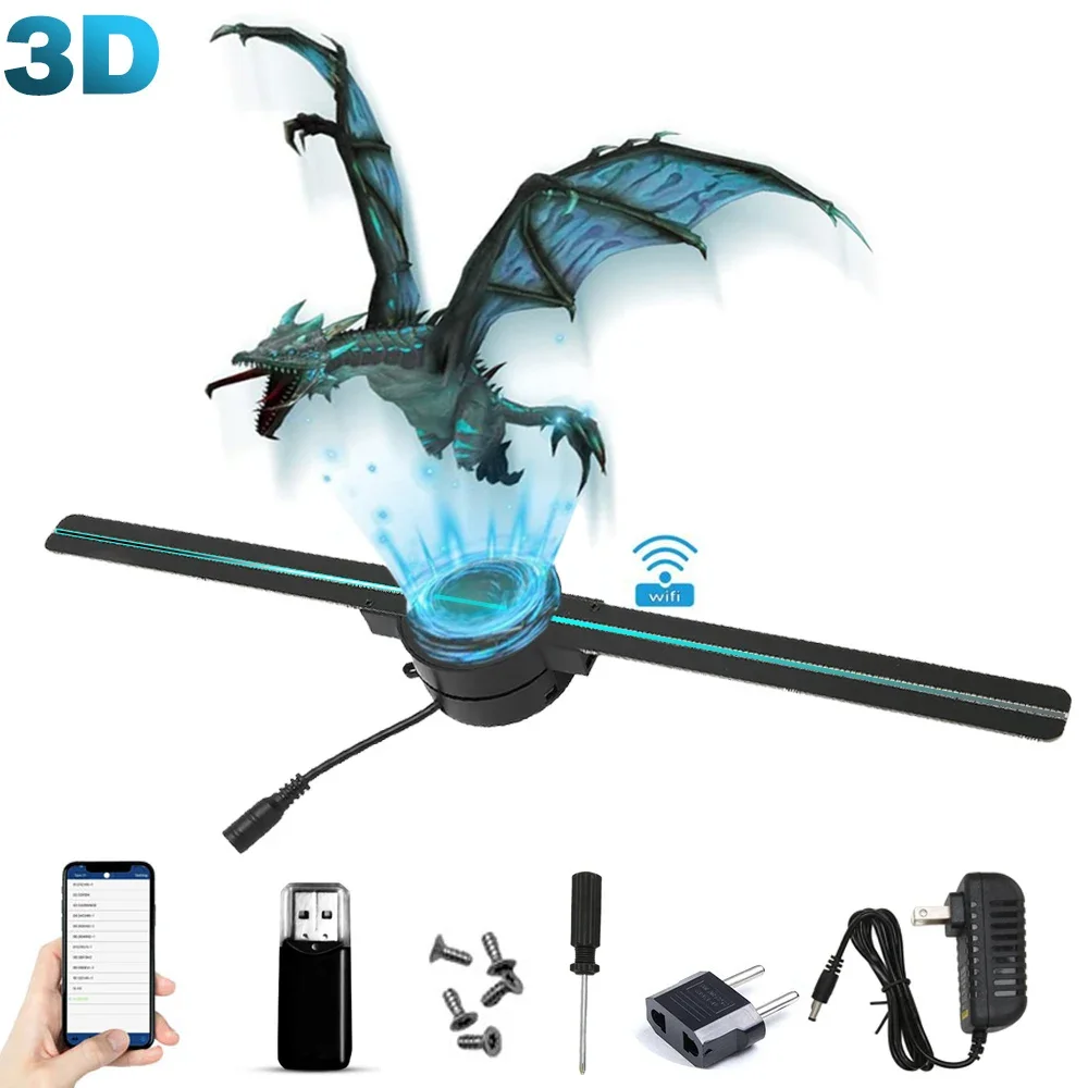Proiettore Olografico 3D F60 Da 60 Cm (23,6") Con 720 LED, WiFi E Memoria 32GB – Per Pubblicità E Eventi