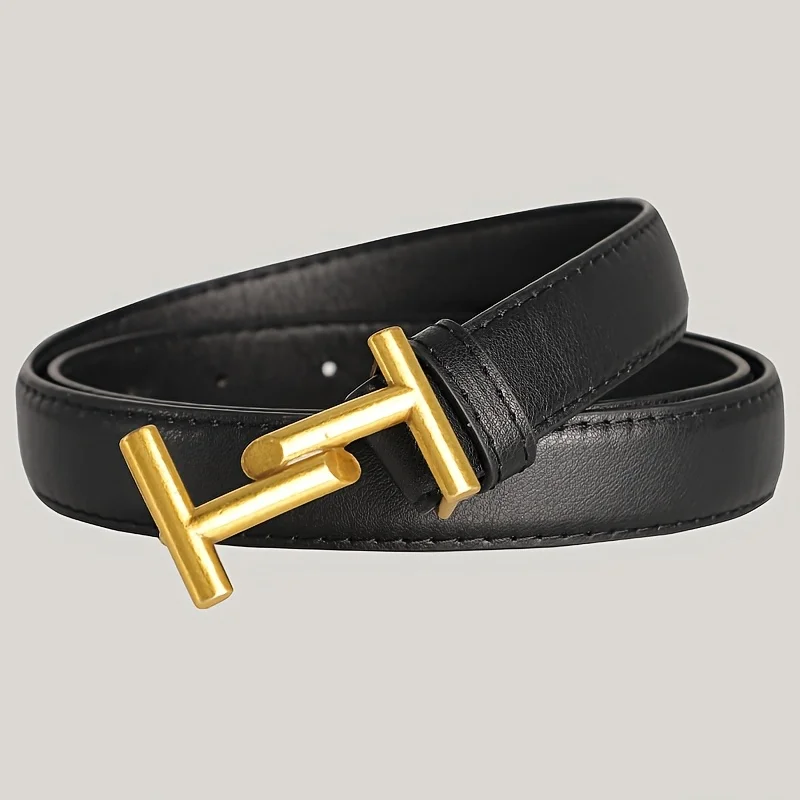 New Luxury Women's Belt Fashion Retro Golden Buckle Belt Leisure Designer Belt Soft PU Leather Thin Belt，Paired with Jeans、Skirt