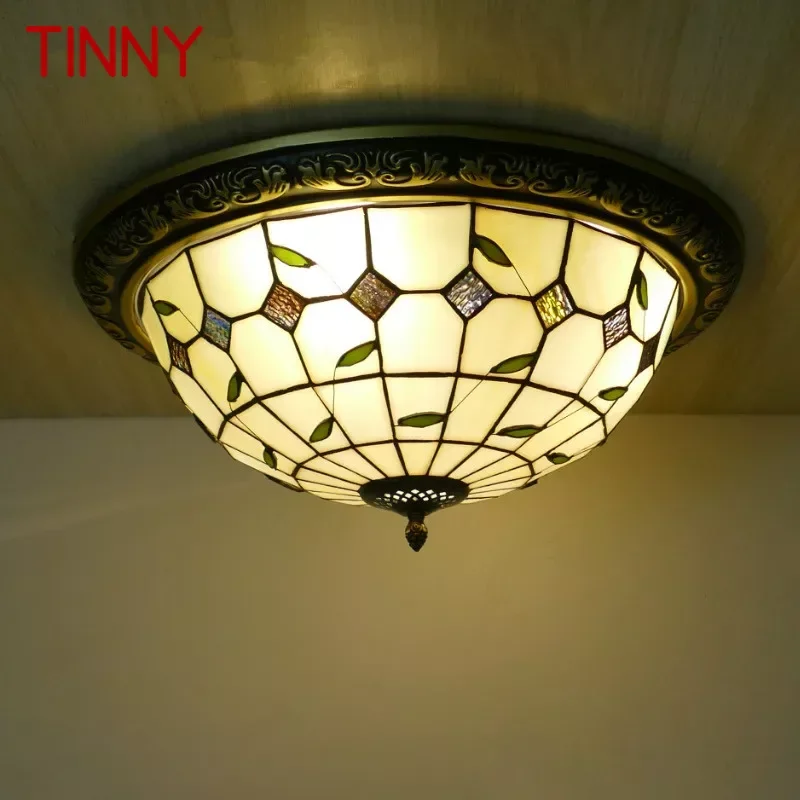 

TINNY Tiffany Ceiling Light American Countryside Bedroom Study Modern Creative Bar Counter Corridor Colored Glass Ceiling Light