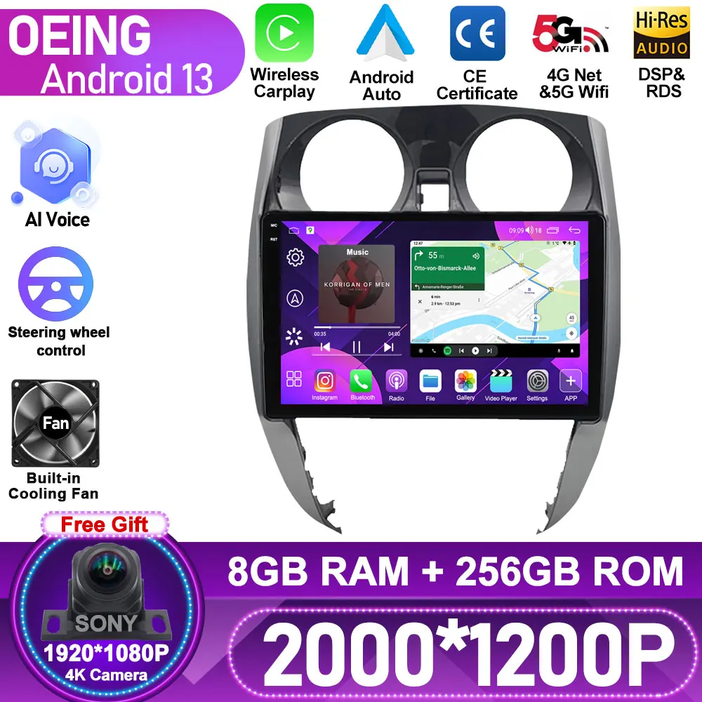 

Android For Nissan Note 2 E12 2012 - 2021 RHD Radio Tape Recorder Car Stereo Receiver Carplay Multimedia Player 8G+256G No 2din
