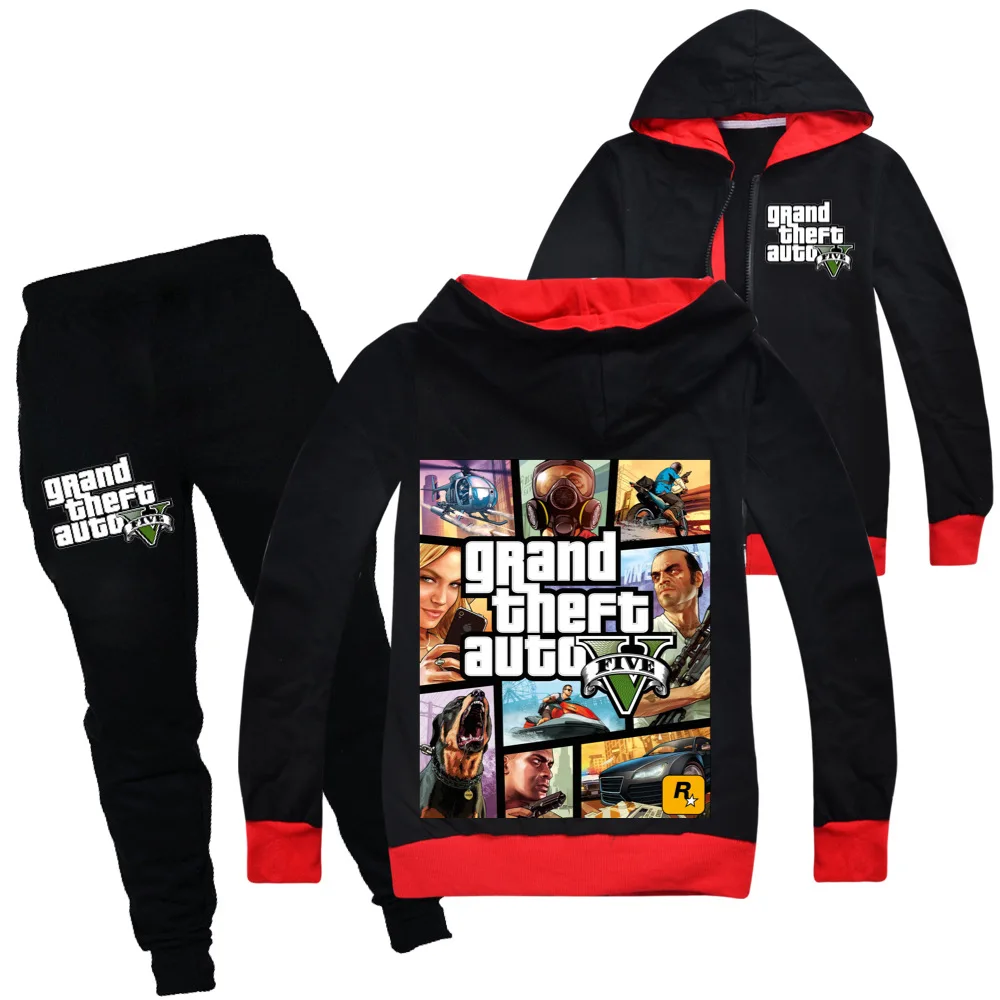 

Grand Theft Auto Game GTA 5 Child Clothes Kids Hooded Zipper Jackets Sports Pants 2pcs Set Baby Boys Clothing Sets Girls Outfits