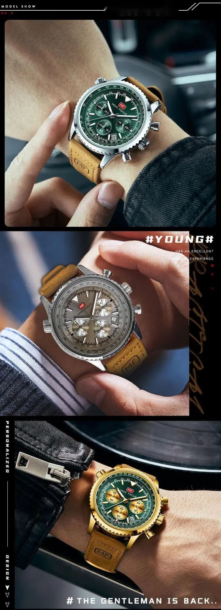 Novo mini foco relógio masculino casual multi funcional relógio de quartzo aviação cronometragem relógio masculino cinto real 0463g_voghion.com