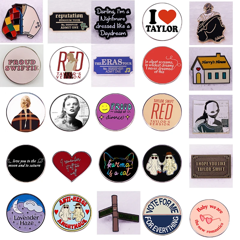 Stylish Taylor Swift Lyric Pin Badges - Set of 9