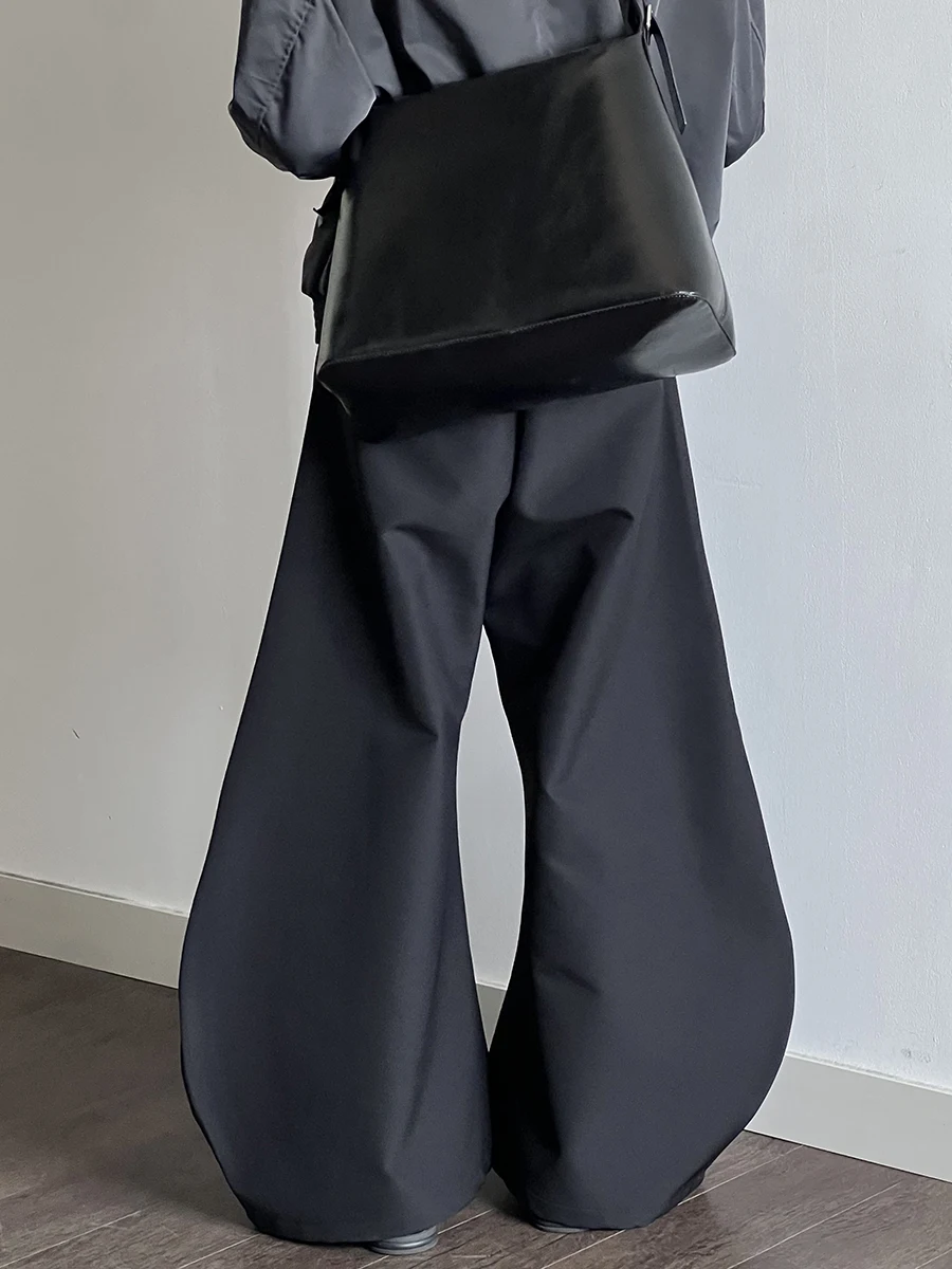 ReddaChic Plus Size Men's Black Trousers Silhouette Barrel Clean Fit Pleated Wide Leg Casual Pants Hip Hop Grunge Streetwear