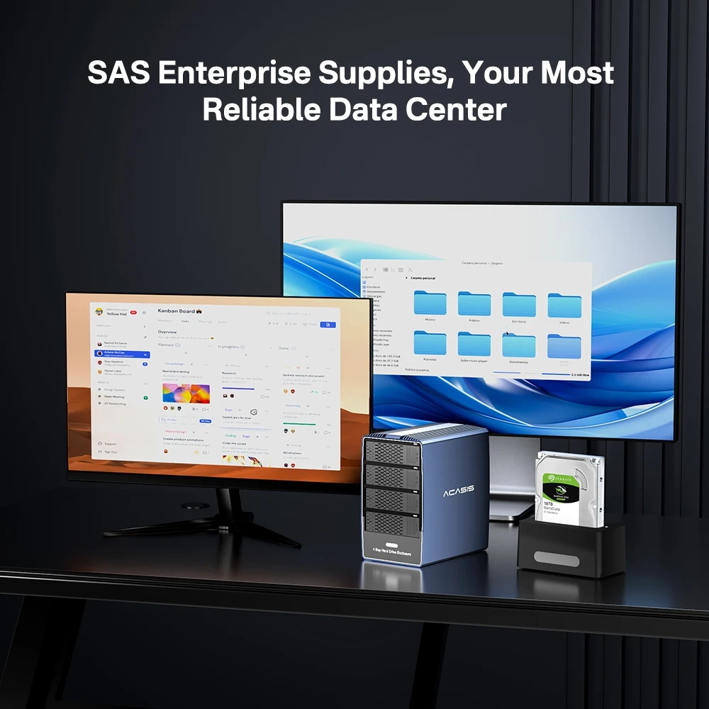 ACASIS 4베이 SAS/SATA 하드 드라이브 인클로저 2.5/3.5인치 외장 SAS HDD 인클로저 (USB-C to USB-A/C 케이블 포함) HDD SSD 케이스