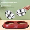 Stainless steel double bowl cartoon cat bowl anti-knock dog food basin drinking water feeder removable pet supplies 5
