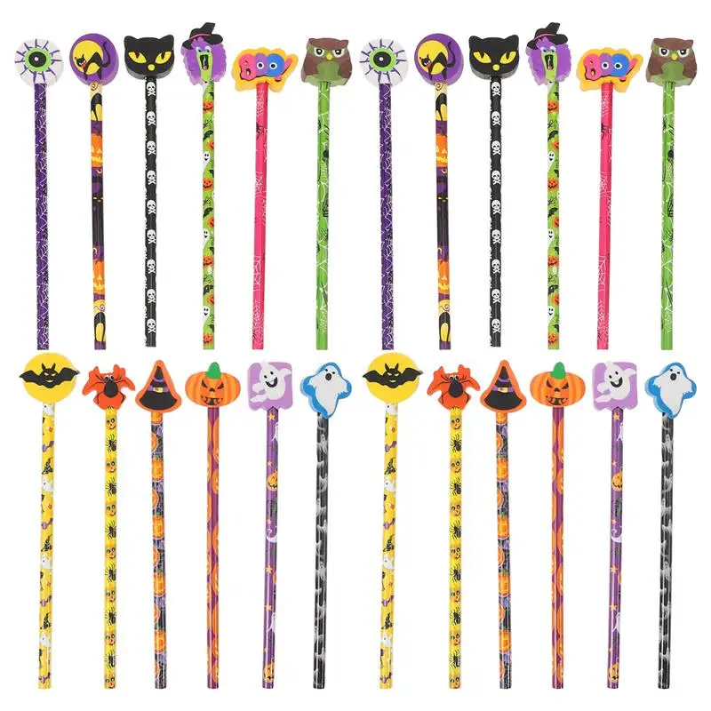 

24pcs Halloween Cartoon Pencil With Eraser For Kids Birthday Party Favors School Stationery Reward Writing Pencil Random Style
