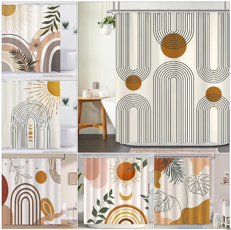 Abstract Bohemian Medieval arch Sun leaf Modern minimalist aesthetic line geometric decorative Shower Curtain