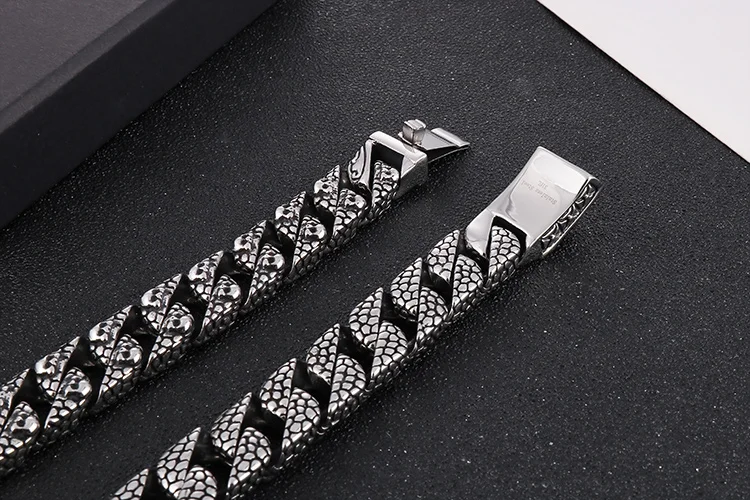 HAOYI 16mm Männer Hip-hop Kubanischen Kette Halskette Gepflastert Ku Schädel Kette Link 316L Edelstahl Jungen Schmuck retro – Detail 9