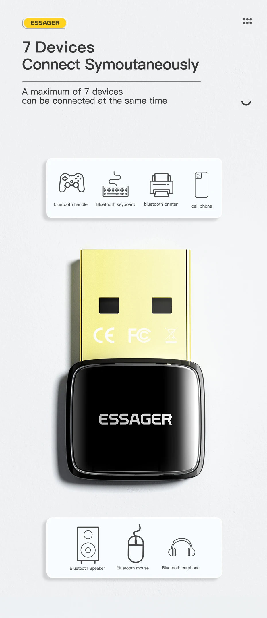 USB Bluetooth 5.0 Adapter Dongle for PC Laptop Speaker Wireless Mouse Earphone M