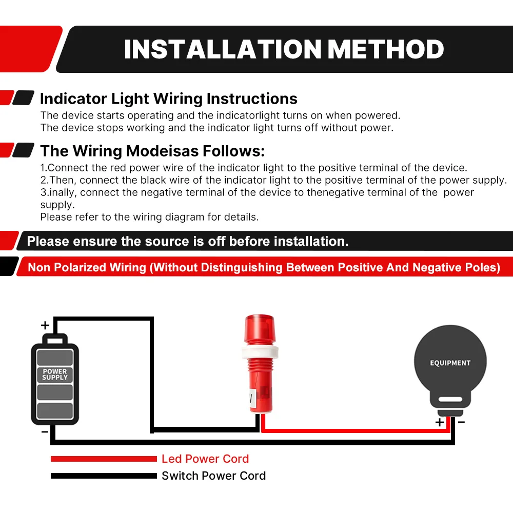 5개입 FILN 10mm 방수 LED 표시등 12V 24V 110V 220V IP67 신호등 자동차, 선박, 가전제품 스위치 패널용