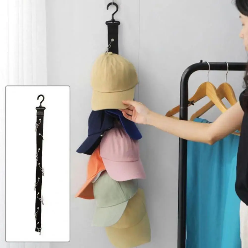 

8 Clips Wall Hanging Hat Storage Display Hook Baseball Hat Hanger Organizer Space-saving Rotatable Closet Door Back Hat Holder