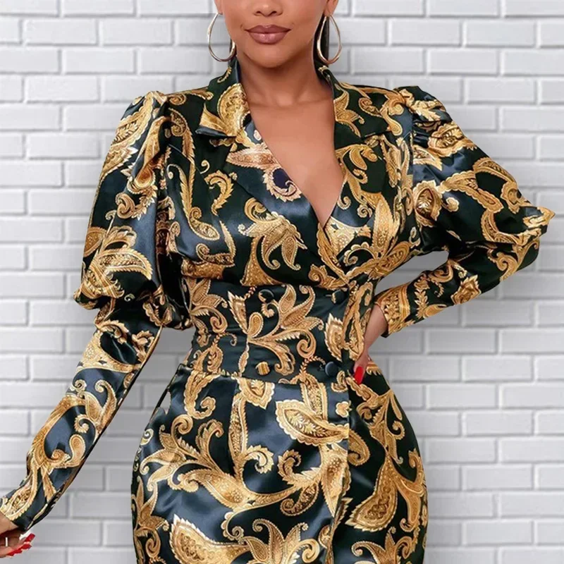 2022 Autumn/Winter Retro Print Tie Dye Women's Blazer Fashion Long Sleeve Office Sexy Ladies Casual Y2K Western Fit Dress Jacket