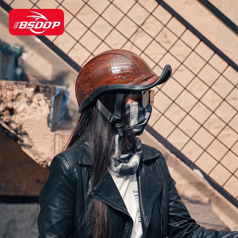 

Motorcycle Riding Helmet Vintage PU Leather Retro Half Moto Capacete Open Face Casco Moto Motorbike Racing Helmets