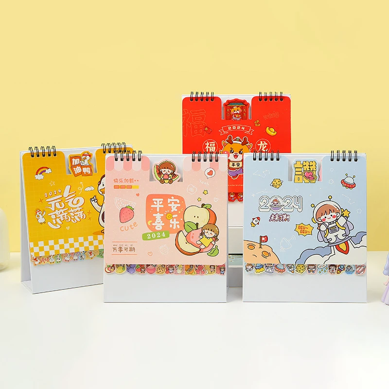 

2024 Calendar Little Fresh Desk Calendar Desktop Planner Notepad Coil Calendar Book Stationery Office School Supplies