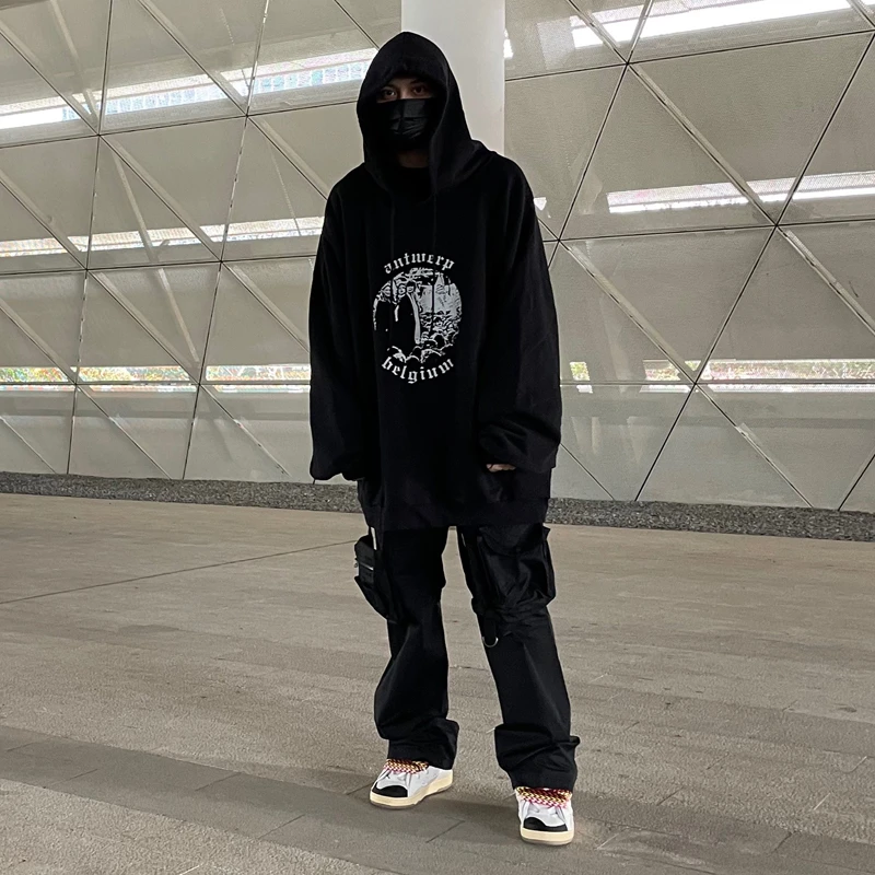 RAF 21SS SIMONS 02Redux Antwerp OS Loose High Street Hoodie Archive Men's  and Women's Figure Oversized Black Pullover
