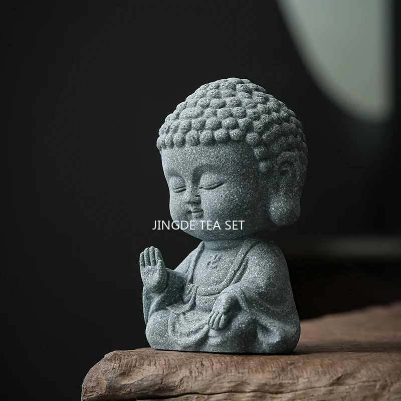 Green Sandstone Tea Pet/ Tea Tray Small Ornament/Buddha Statue Ornament/Chinese Style/rockery Fish Tank Landscape Decoration