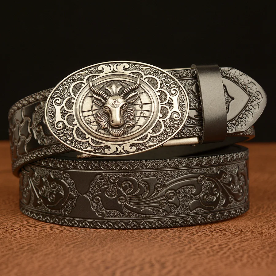 Western Cowboy Men's Leather Retro Belt Domineering Bull Head Buckle  Leather Belt Pattern Retro Leather Belt - Belts - AliExpress