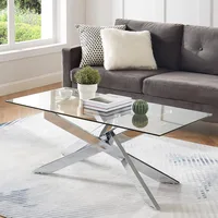 Rectangle Modern Coffee Table, Tempered Glass Top and Metal Tubular Leg, 47.3”Lx23.6”Wx18.1”H,  glass coffee table 1