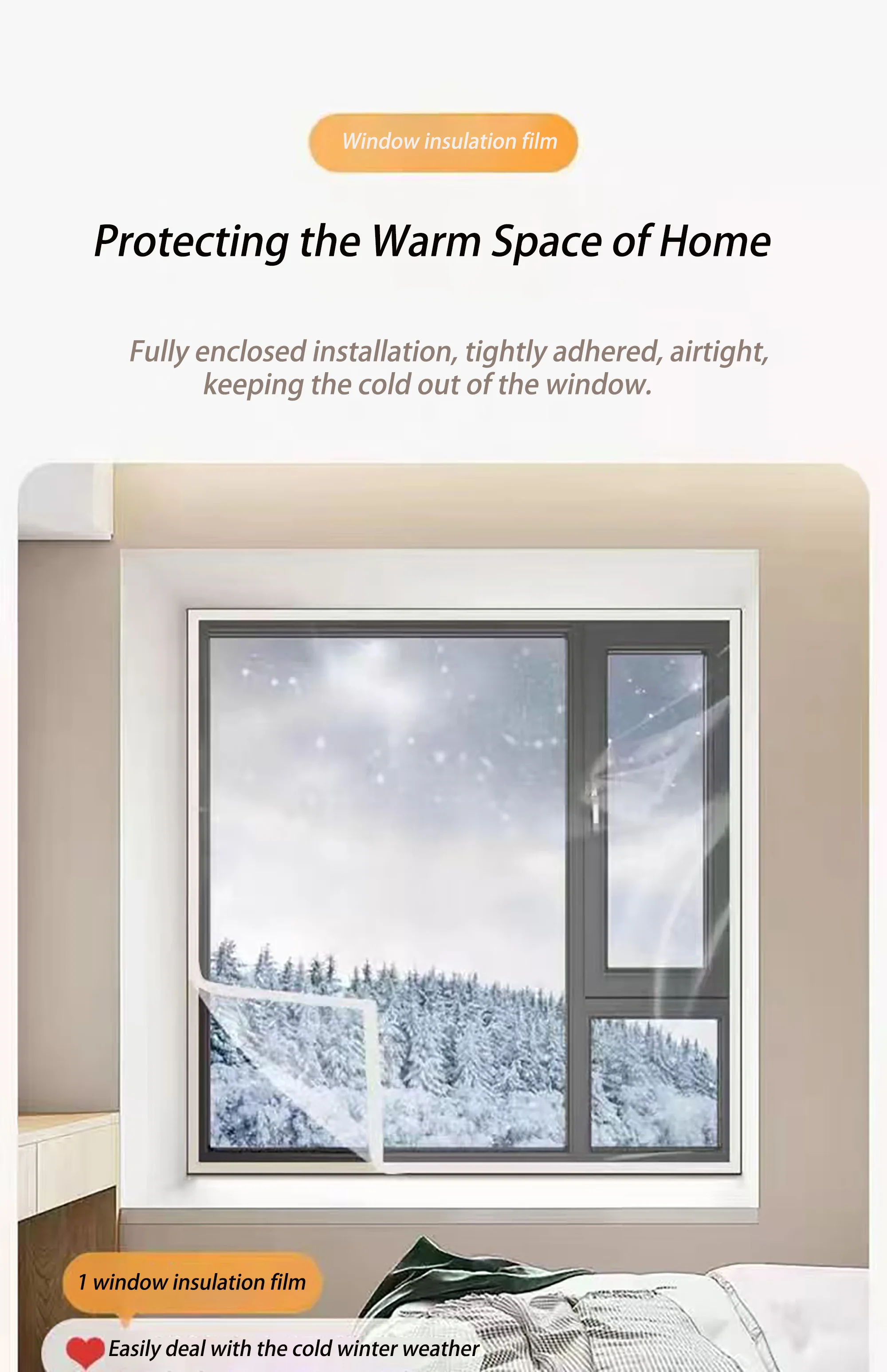 Indoor Windproof Thermal Energy-saving Transparent Window Film Insulation Film Curtains Screen Windows